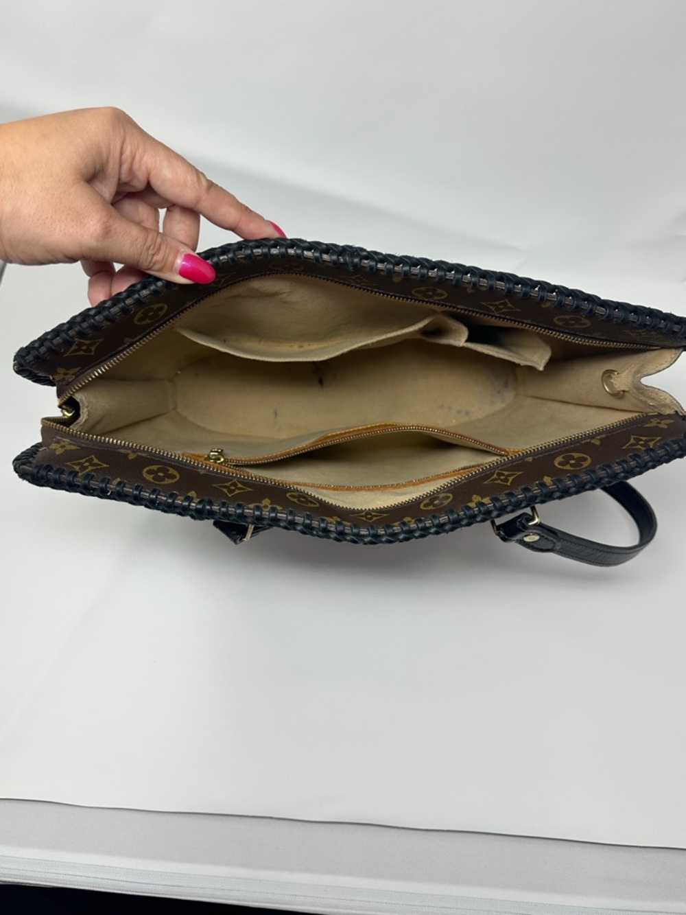 Louis Vuitton Monogram Canvas Brown and Black Tote with Braided Edge - Picture 3 of 8